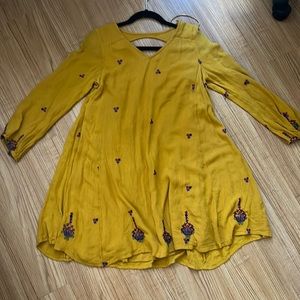 Japan mustard Yellow dress with flower embroidery